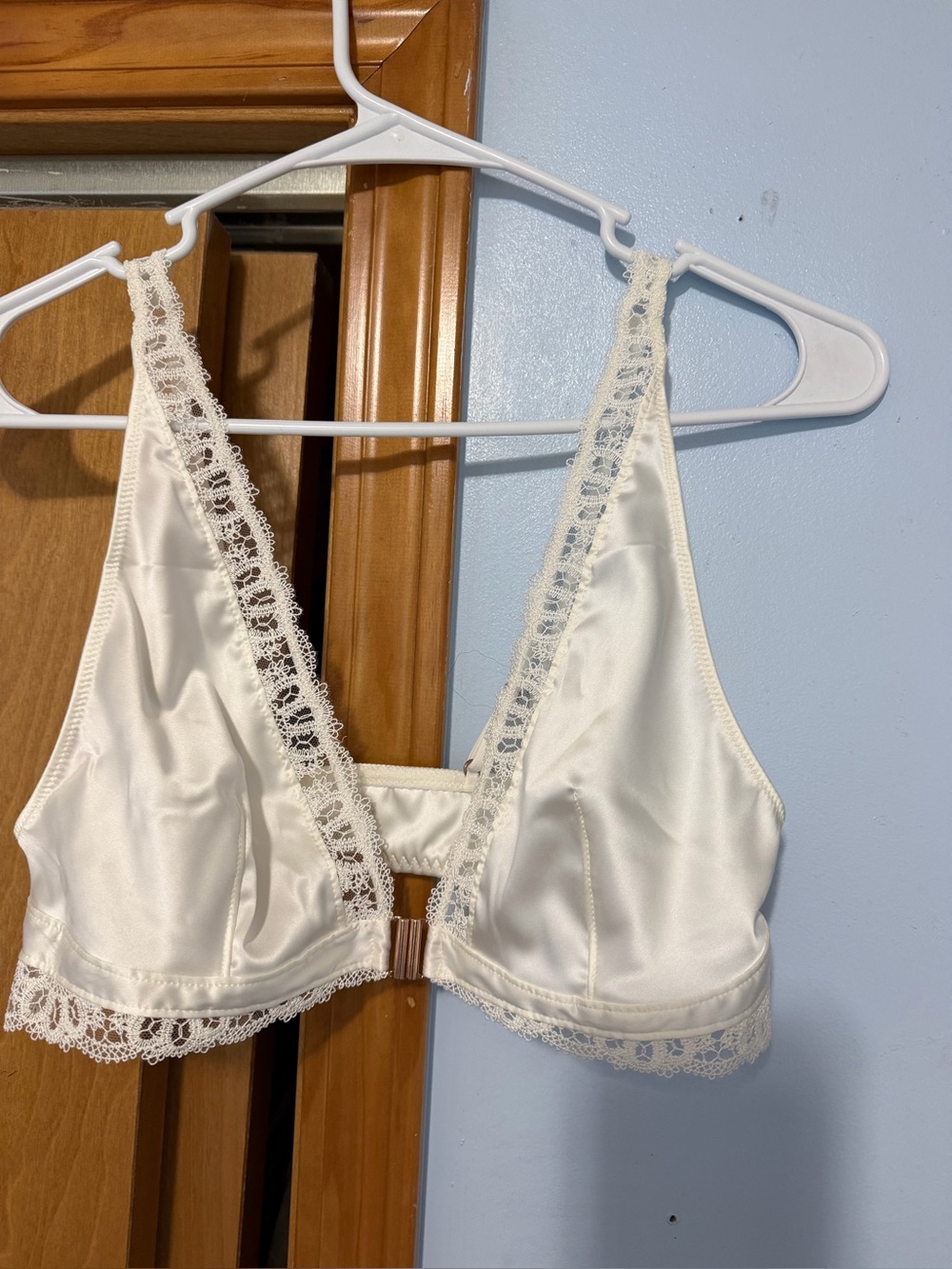 Simon Perle Lace Trim Satin Bralette in Cream